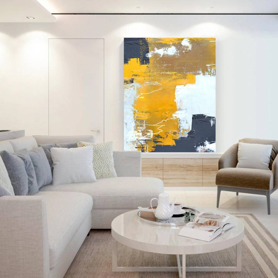 Yellow Painting Orange Hallway Abstract Canvas Artwork 2VR7A wall art